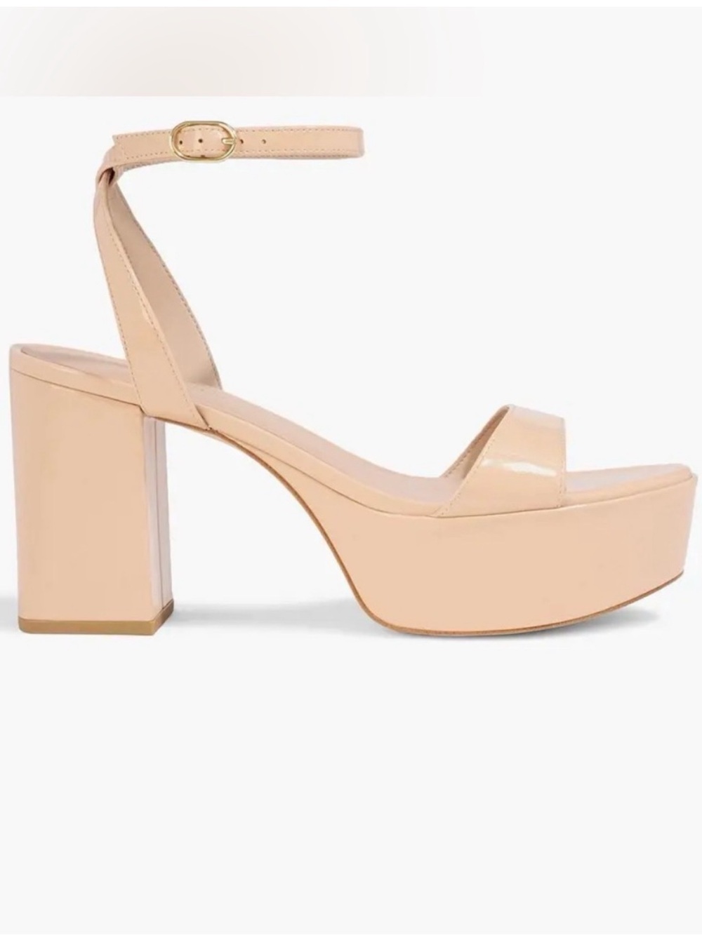 Stuart Weitzman Gala Nude Patent Platform Sandals